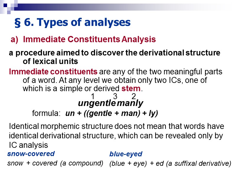 § 6. Types of analyses a procedure aimed to discover the derivational structure of